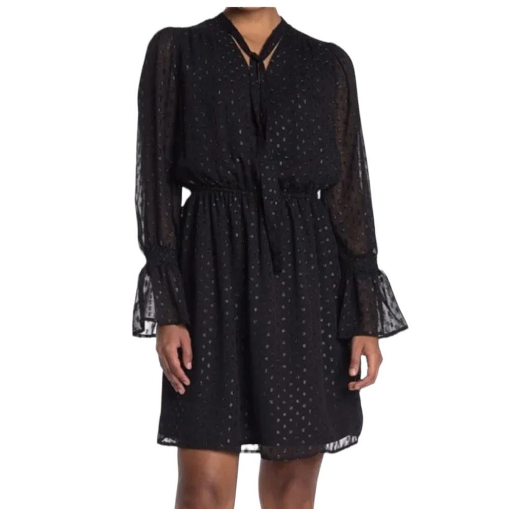 FOURTEENTH PLACE  Women’s  Swiss Dot Long Sleeve‎ Dress |  Black | Size Large